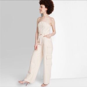 Tube cargo denim jumpsuit